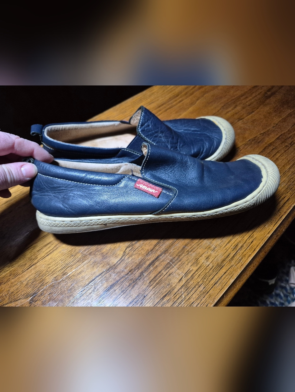 Vintage Amour 1981 Japan Women's Slip-On Leather Casual Shoes in Navy - Picture 3 of 4